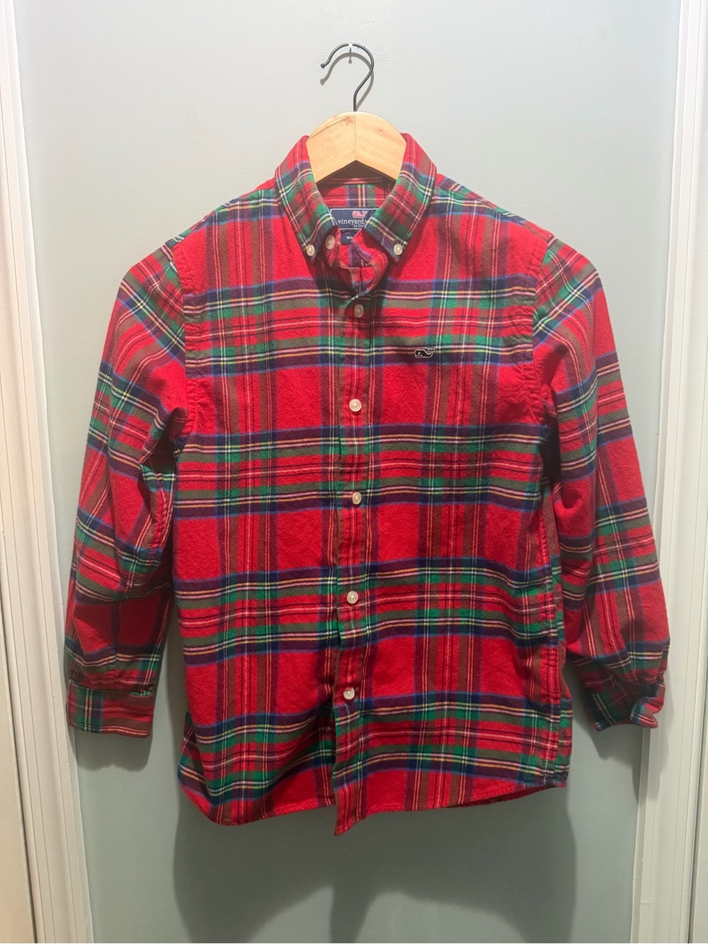 Vineyard Vines Red Plaid Button-Down Whale Shirt for Kids